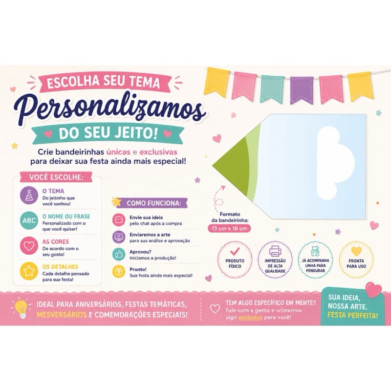 bandeirolas decorativas personalizadas- escolha seu tema!