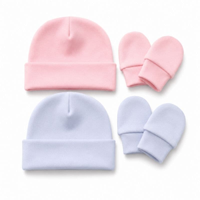 Touquinha + Luvas para Bebê Recém Nascido -100% algodão - kit com 2 conjuntos.