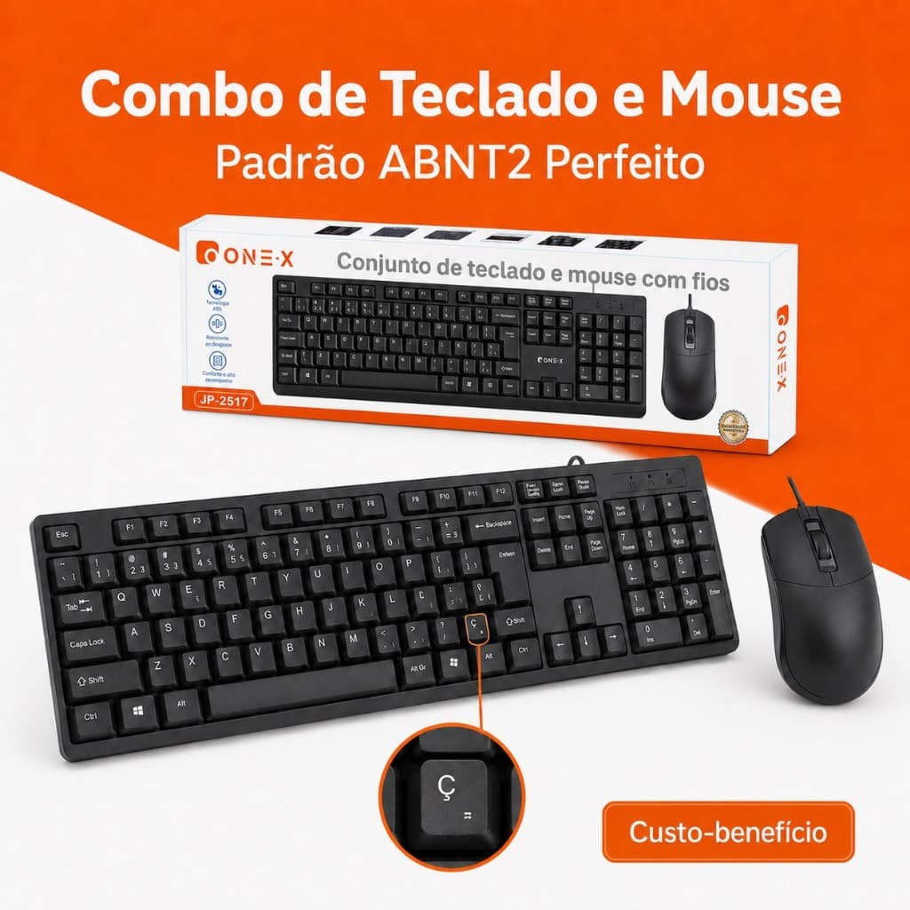 Combo de Teclado e Mouse Padrão ABNT2 Perfeito com Fios Custo-benefício