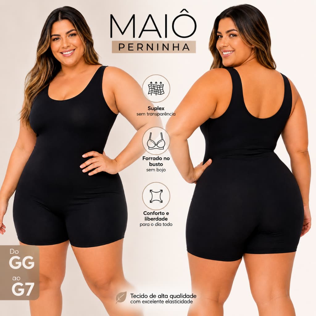 Maiô Plus Size Feminino Macaquinho de Natação e Hidroginástica sem Touca Curto em Suplex do GG ao G7