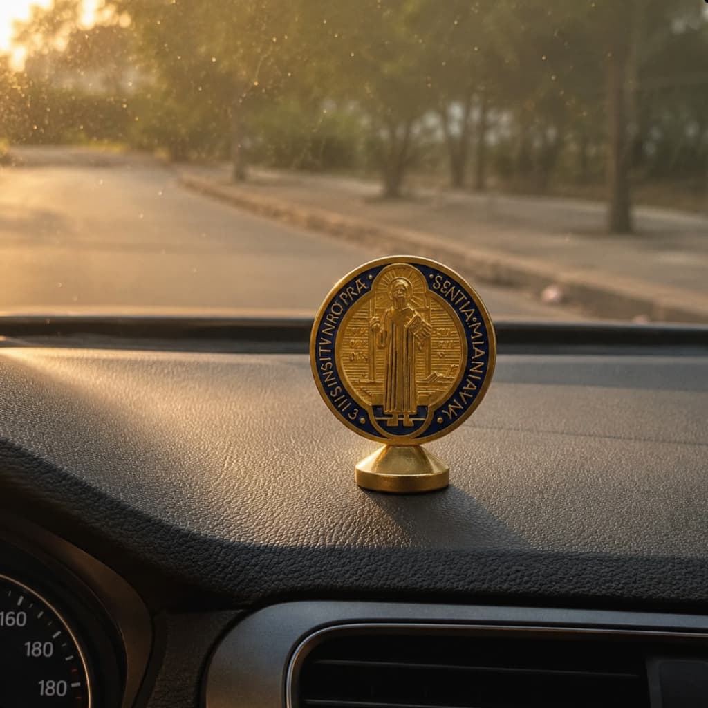 Medalha de São Bento Painel de Carro Dupla Face
