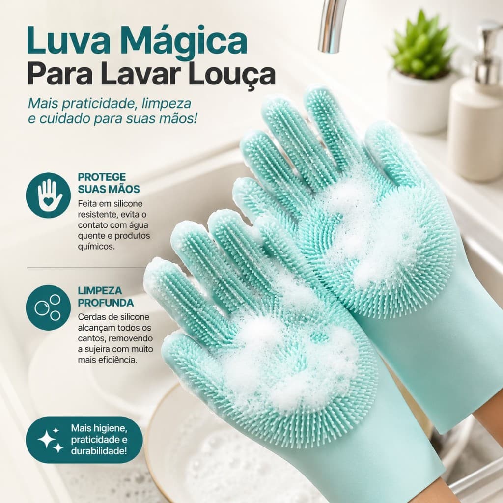 Luva Silicone para Lavar Louça Carro Pet  Multiuso Esponja de Limpeza Reutilizável Lava Pratos Cozinha Par