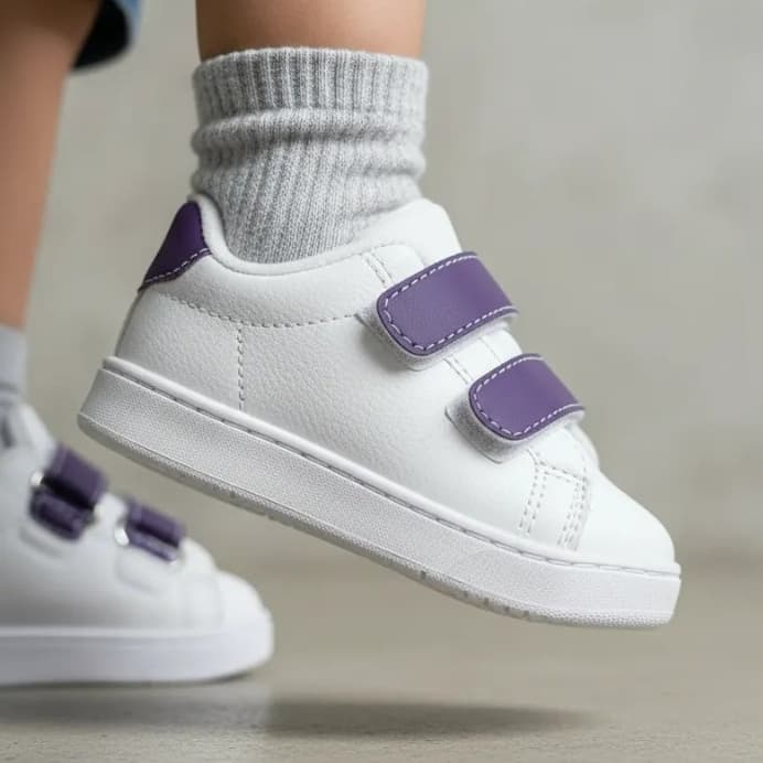 Tênis Infantil Casual Unissex Velcro Duplo Macio Confortável para Escola Passeio Branco