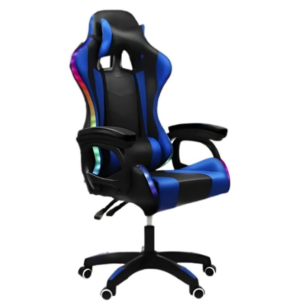 Cadeira Gamer Ergonômica Preta e Azul com Iluminação LED RGB
