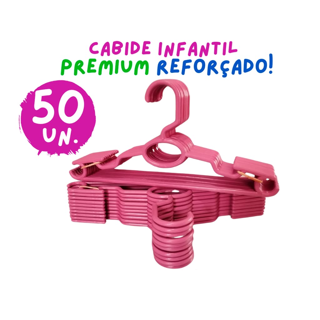 Kit 50 Cabides Infantil Rosa - Reforçado, Antideslizante e Versátil