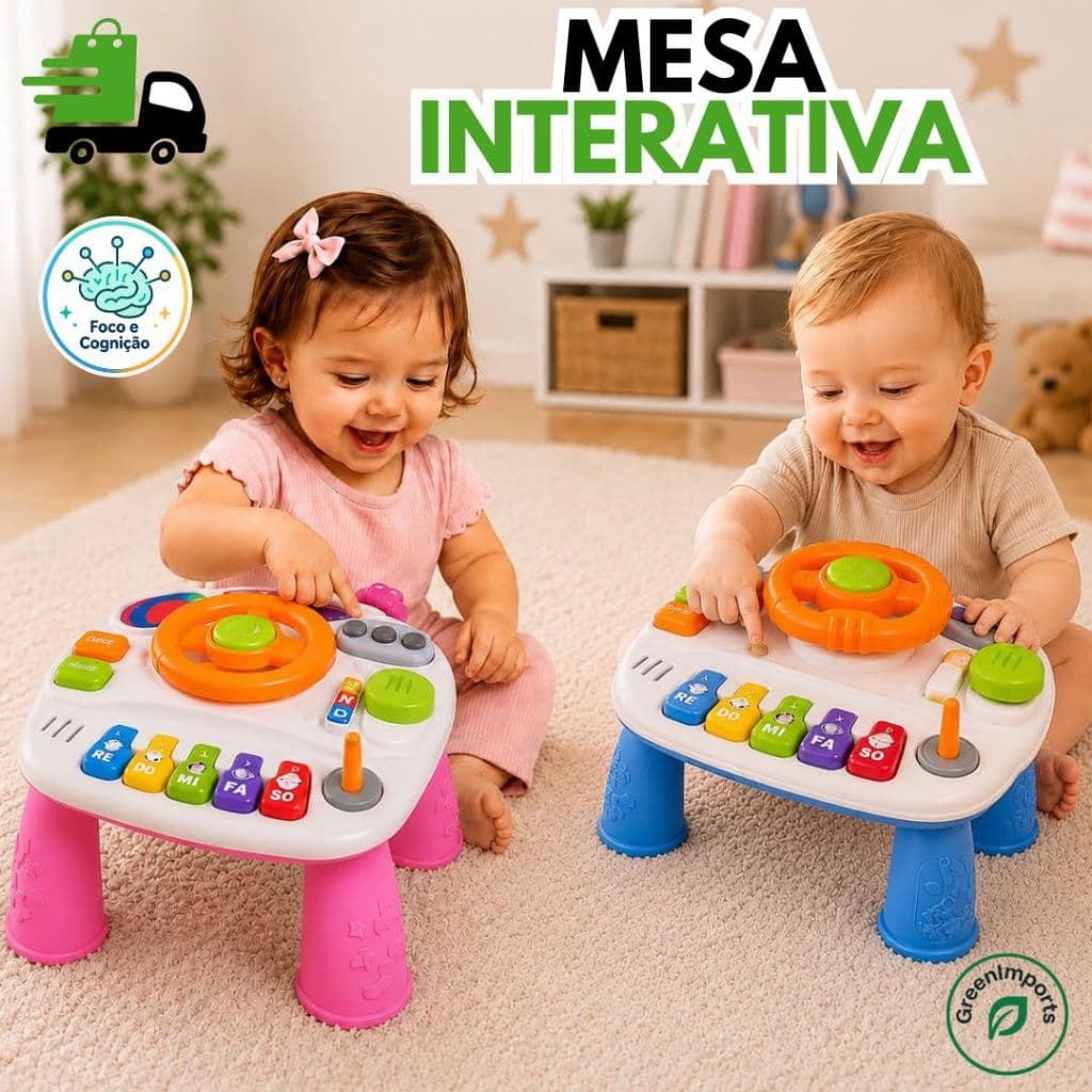 Mesa Interativa Infantil Educativa Bebê Atividades Volante Som Teclado Para Casa Brinquedo Didático Portátil
