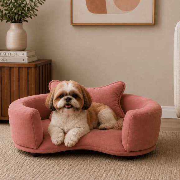 Cama Pet De Suede Com Almofada De Ossinho P/ Cachorros Gatos Porte Pequeno