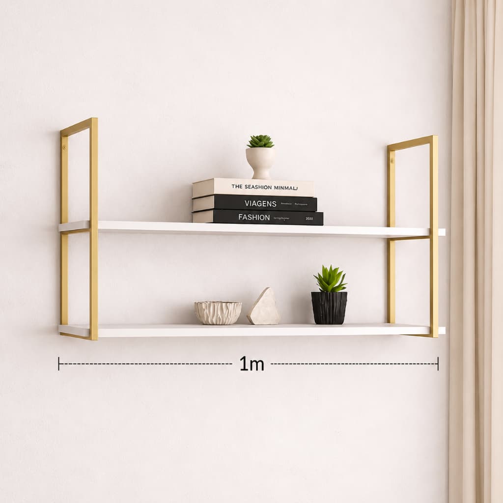Prateleira Industrial de Parede 2 Níveis 1 Metro Ferro e MDF Decoração Moderna