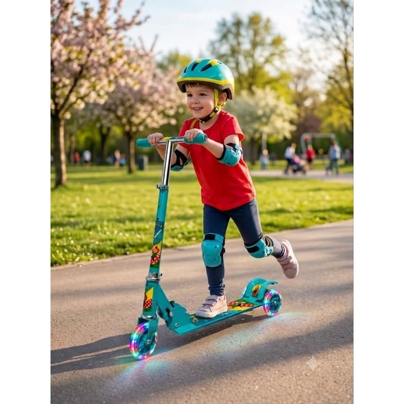 Patinete infantil dobrável menino com luzes
