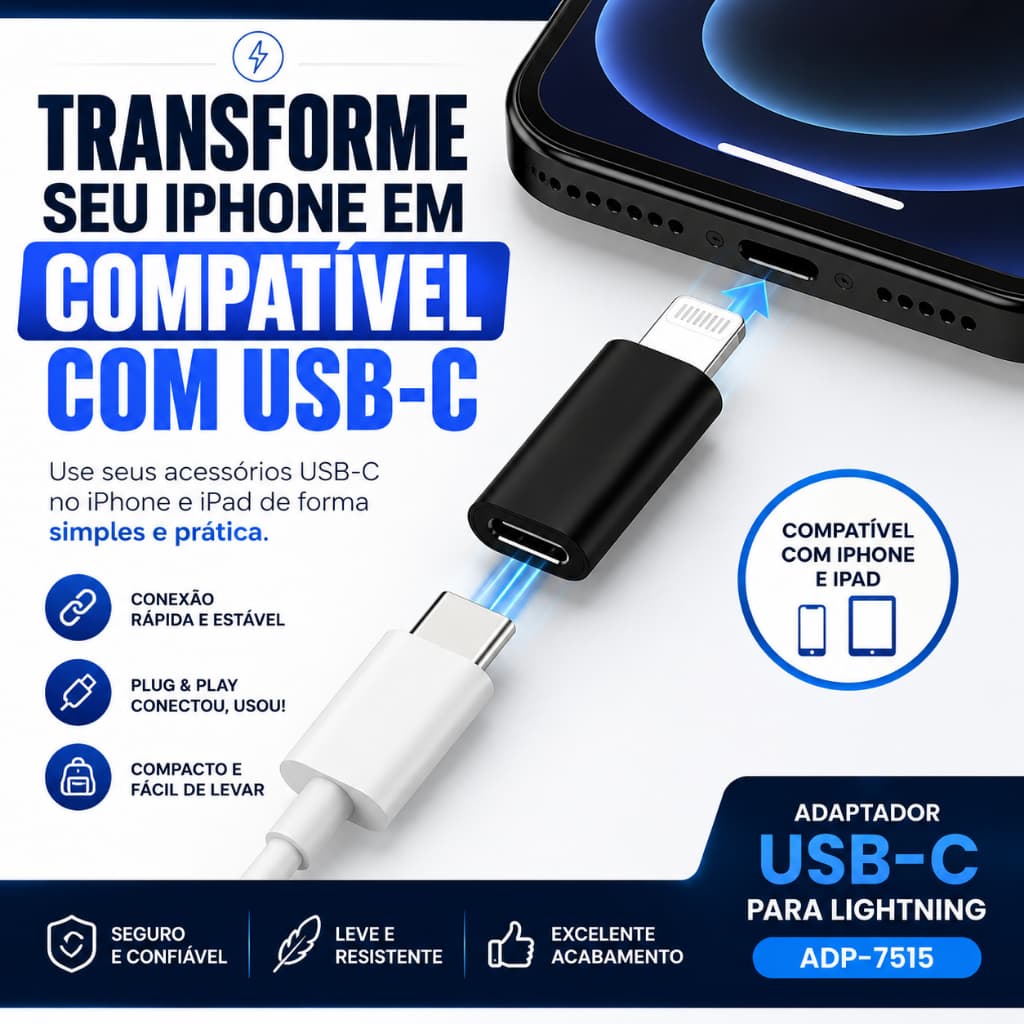 Adaptador USB C Para Lightning iPhone iPad Conversor Tipo C ADP-7515