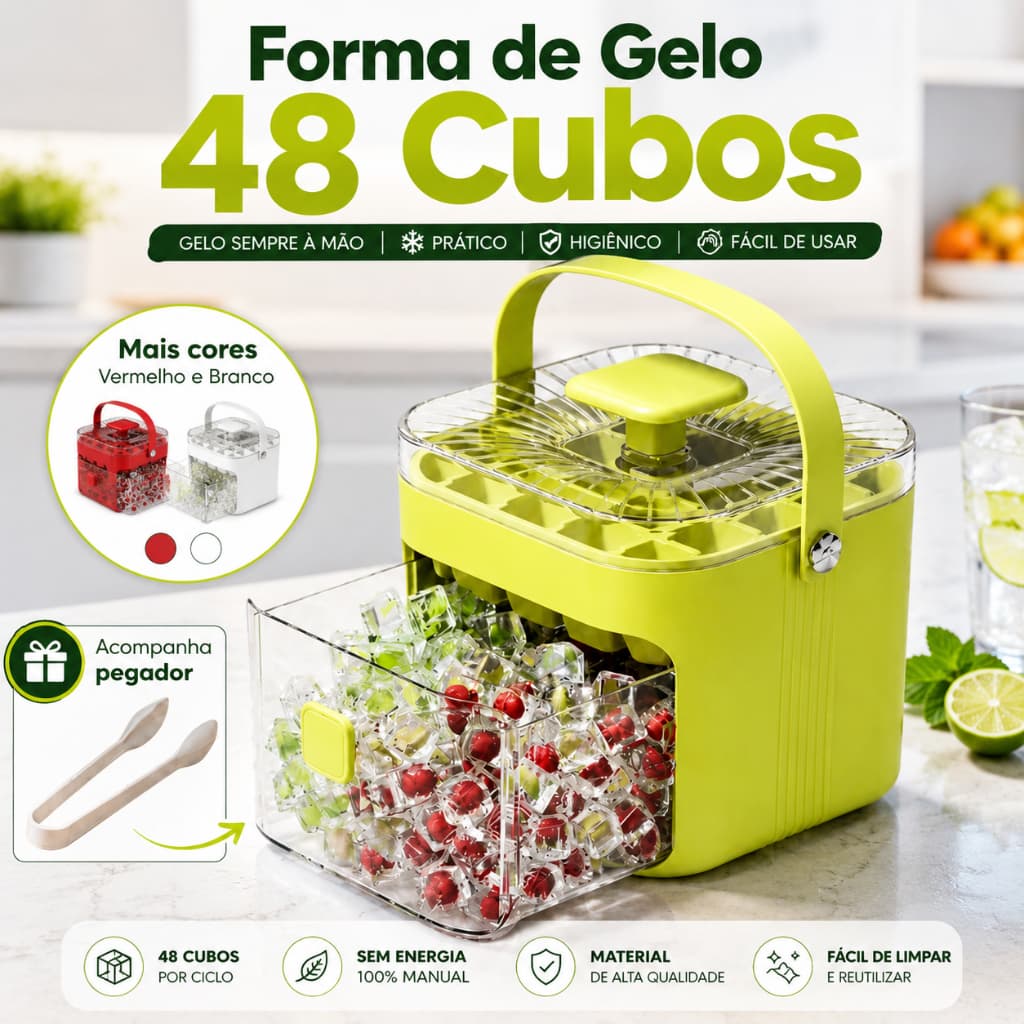 Forma de Gelo Portátil com Alça Reservatório e Gaveta Coletora 1 Unidade para Freezer Cozinha e Viagens