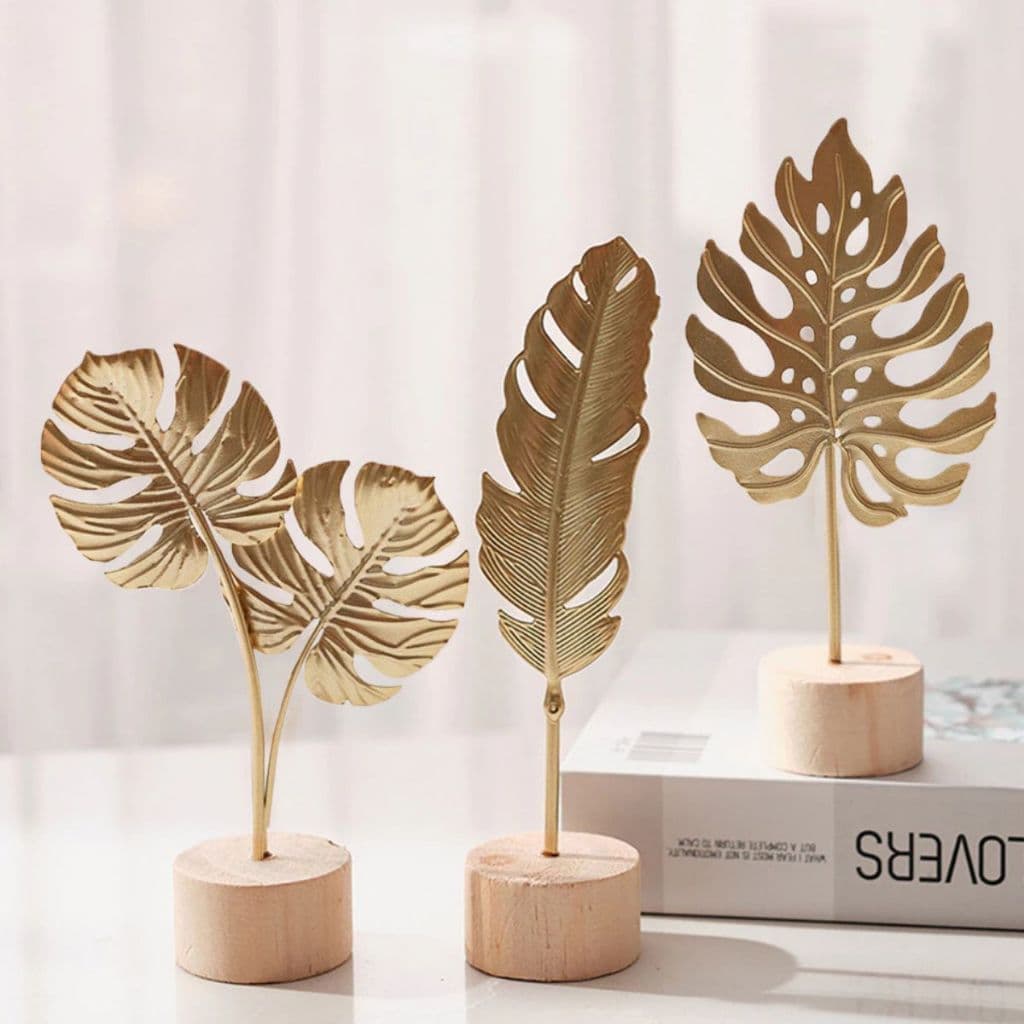 Escultura Decorativa Folha Dourada em Metal Estilo Nórdico Enfeite de Mesa Moderno para Sala