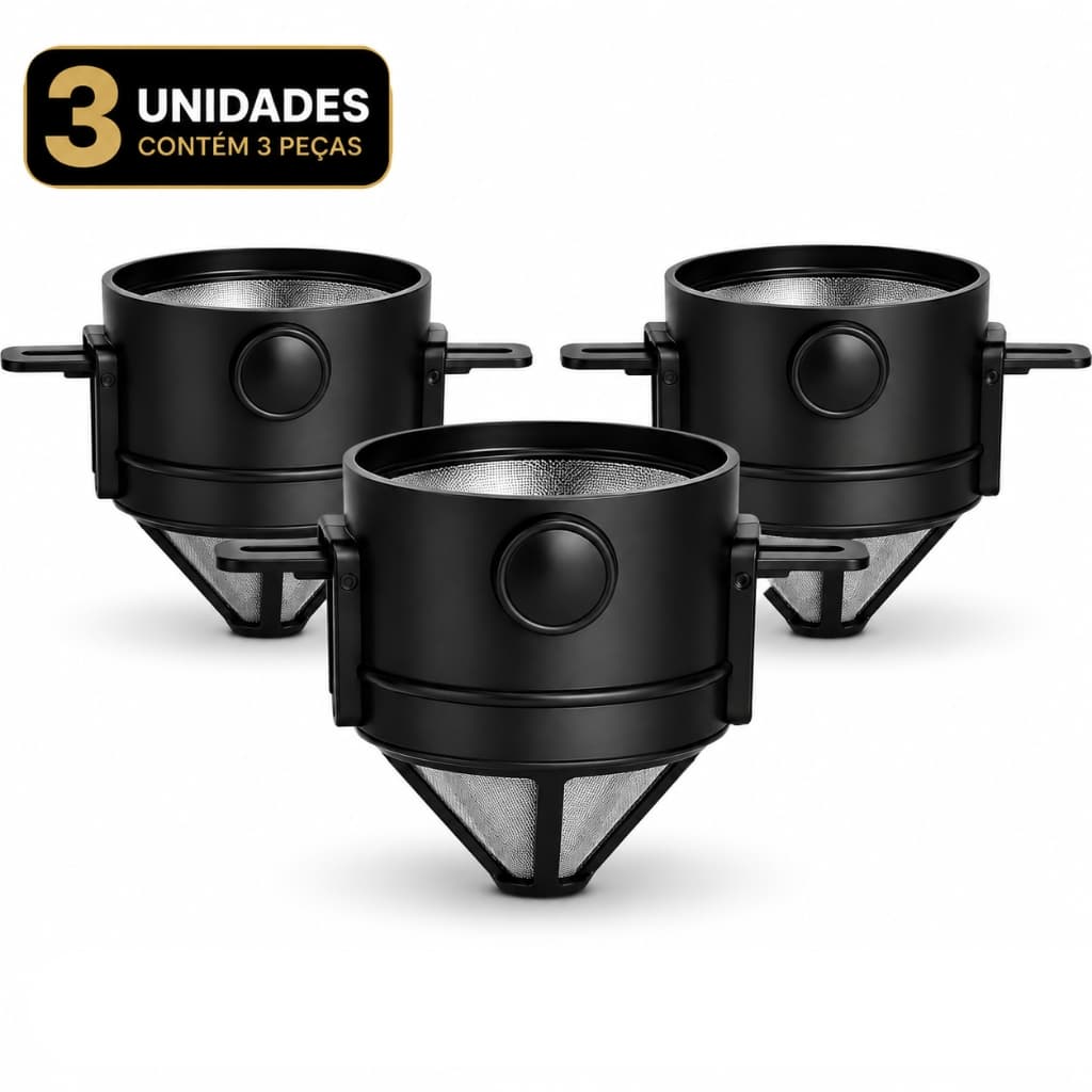 Kit com Até 3 Unidades Filtro de Café Reutilizável Premium Aço Inox Dobrável Gotejador Portátil Sem Papel Compacto