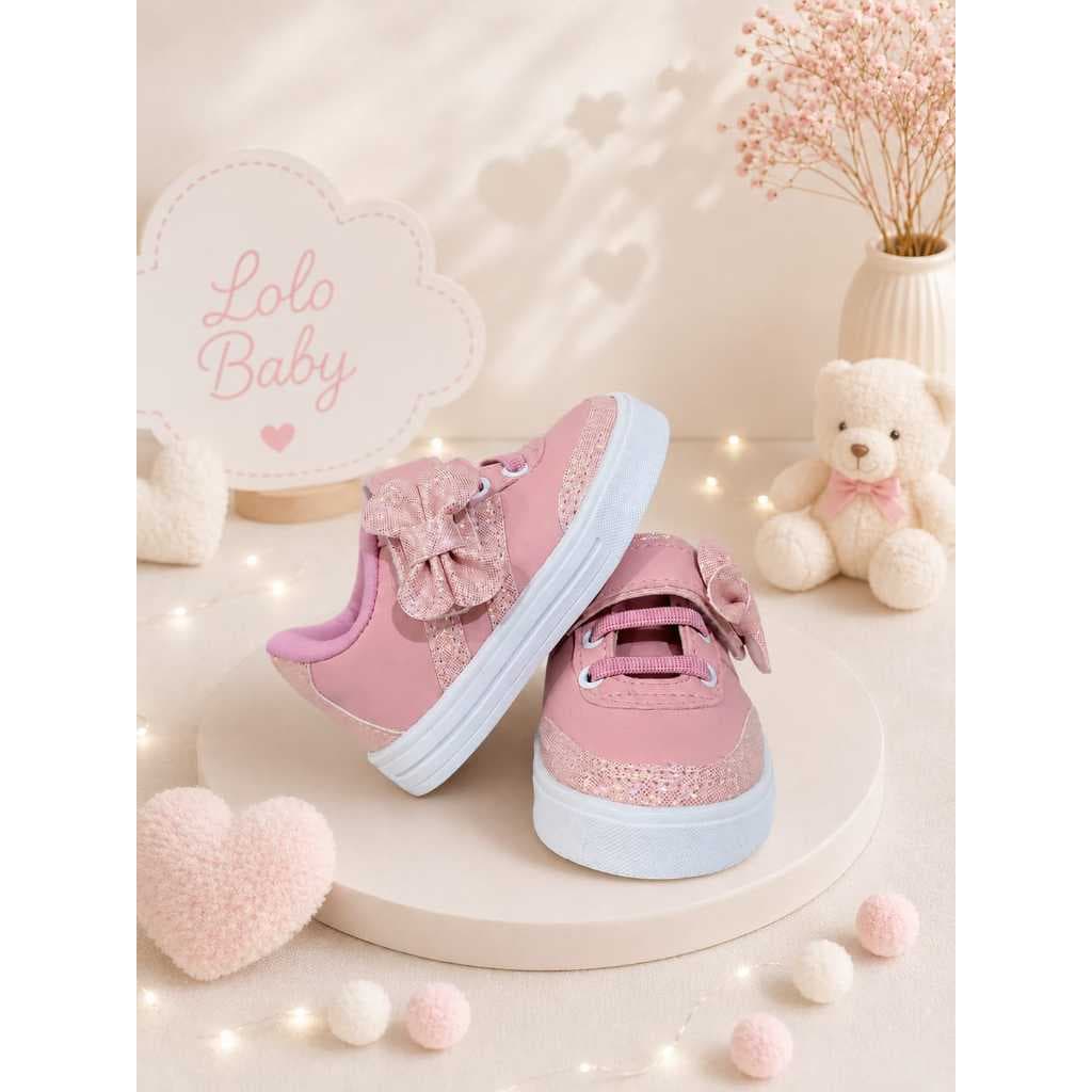 Tênis Rosa ou Branco Infantil menina bebê Casual Boneca com Laço confortável antiderrapante estiloso