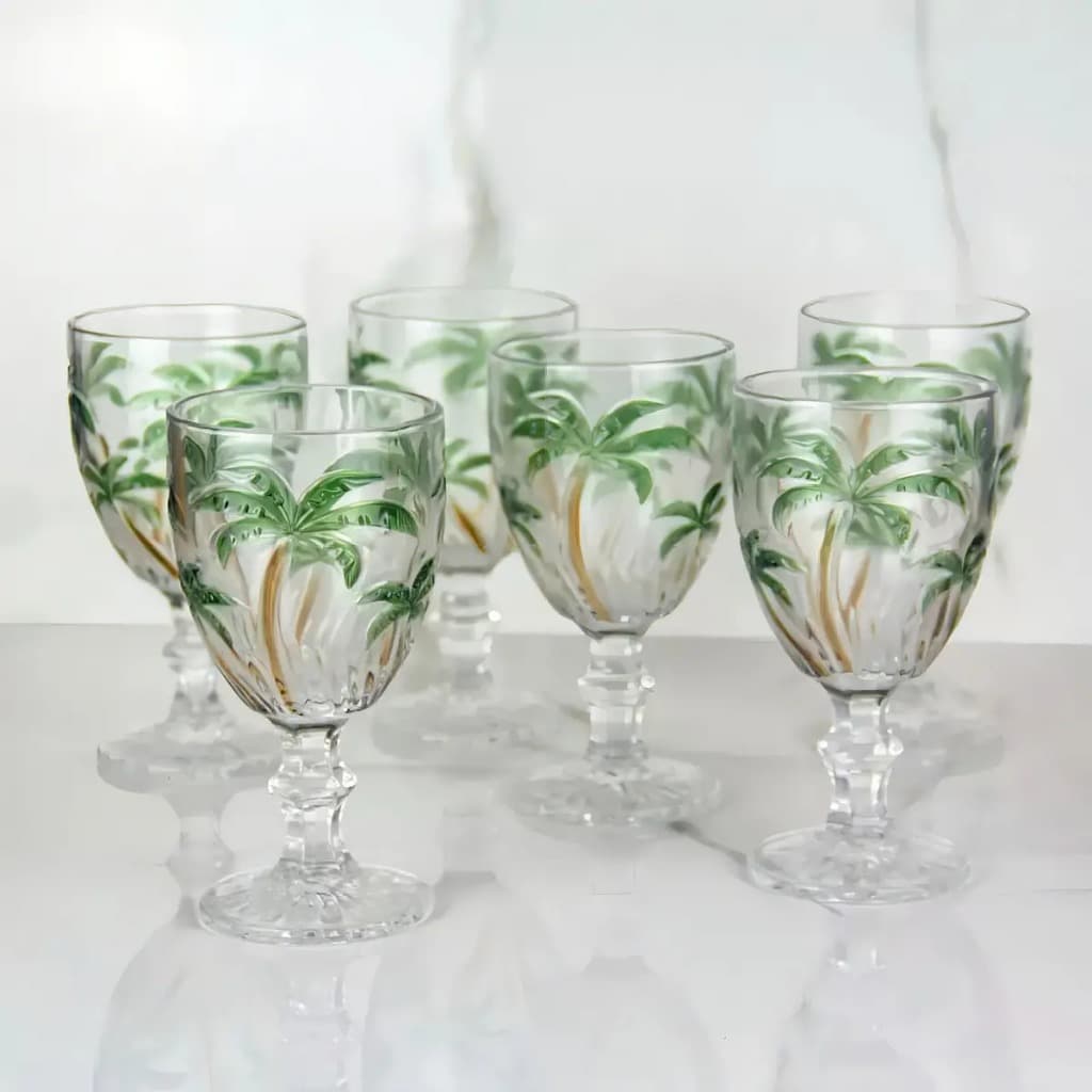 Conjunto 6 Taças Vidro Palm Tree Coqueiro 300ml Transparente Class Home