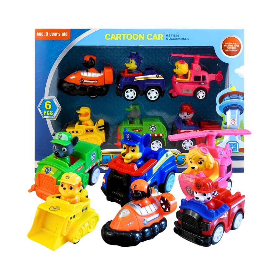 Kit 6 Carrinhos Patrulha Canina Chase Robo Dog Everest Rubble Marshall Zuma Skye Brinquedo Infantil