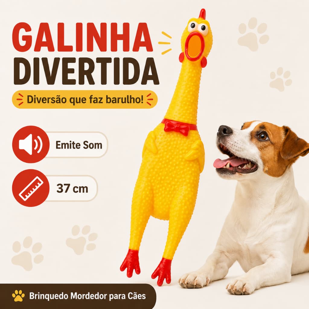 Mordedor Pet Galinha Frango que Grita 37cm Brinquedo Sonoro para Cachorro Cães