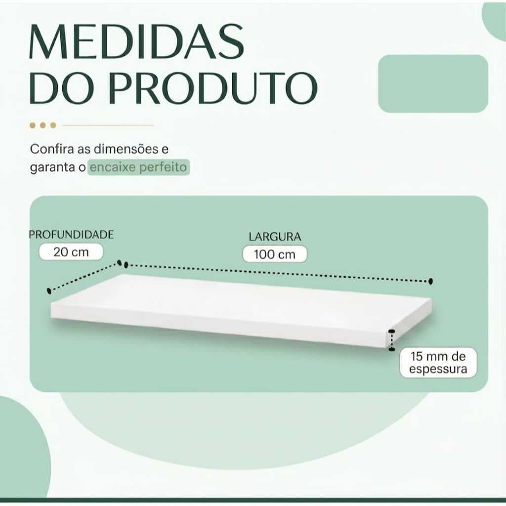 Prateleira Mdf Brancas com 3 Suportes Invisíveis inclusos 100% MDF