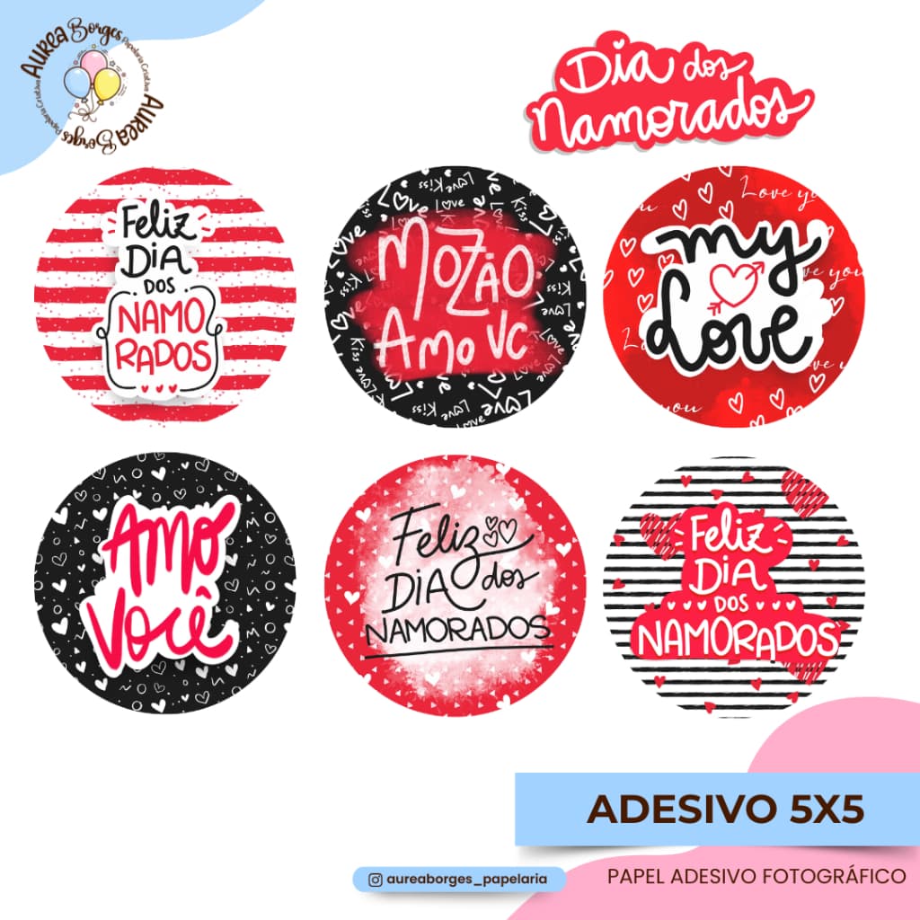 Adesivo Dia dos Namorados 5x5 Redondo para Embalagens Lembrancinha Presente Mimo