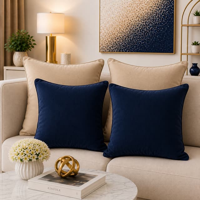Kit 4 Capas de Almofada 45x45 Suede Luxo Decorativa para Sofá Sala Quarto Macia com Zíper