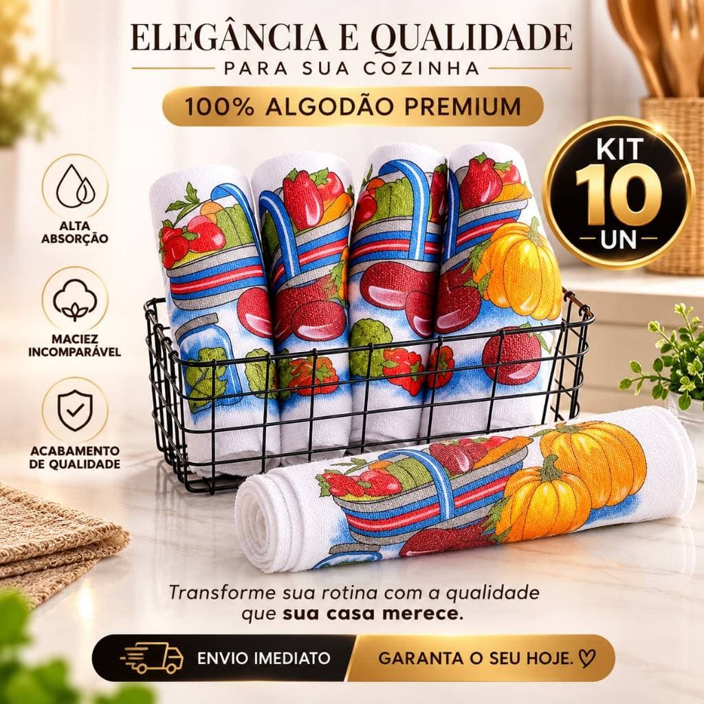 Pano de Prato Estampado Pé Galinha Legitimo Kit 5 e 10 Algodão Alta Absorção Pia Cozinha Louça