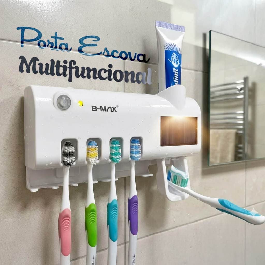 DISPENSER AUTOMÁTICO PARA PASTA E SUPORTE PARA ESCOVA DE DENTE ORGANIZADOR DE BANHEIRO PRÁTICO E HIGIÊNICO