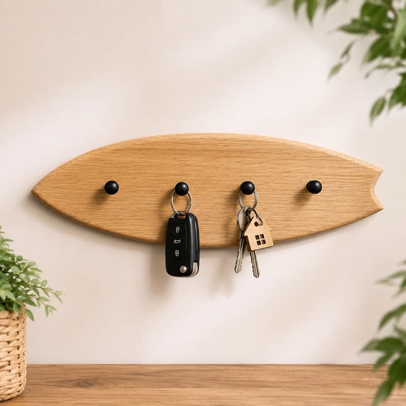 Porta Chaves Prancha de Surf em Madeira 4 Ganchos Decorativo Artesanal