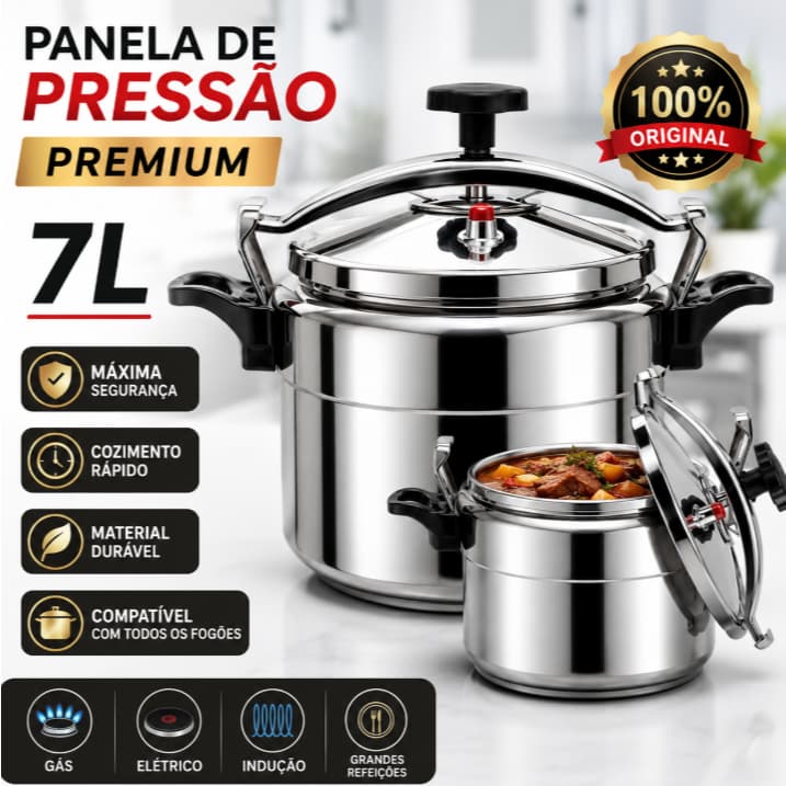 Panela De Pressão a Gás Inox Com Válvula de Liberação e Proteção Fechamento Externo Profissional