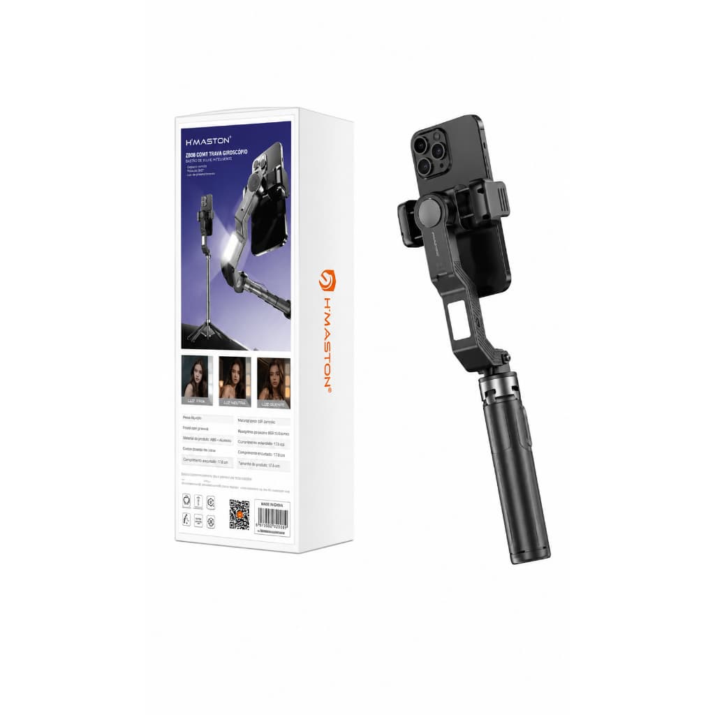 Bastão Selfie H'Maston ZB08 Inteligente Bluetooth Tripé Gimbal Estabilizador 360° iPhone Android