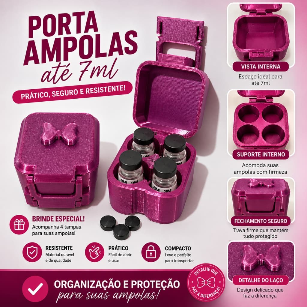Organizador Porta Ampola p/ 4 até 7ml Espaço para Gelo para Geladeira Laço na Tampa