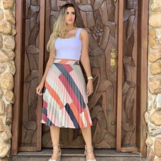 saia midi plissada moda evangélica tendência estampa digital geometria2 cod119