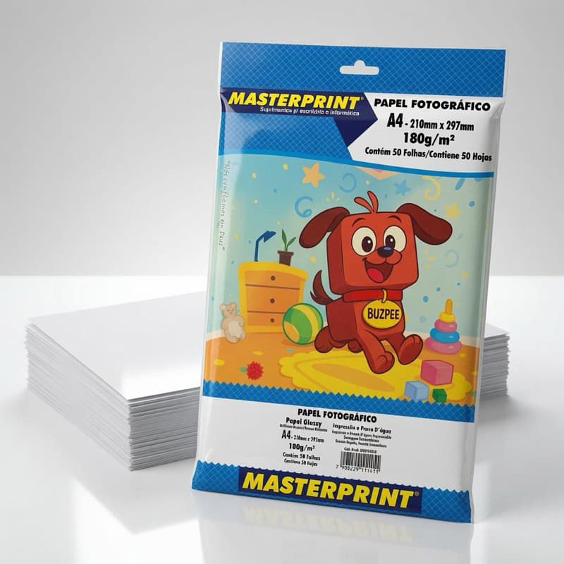Papel Fotográfico Glossy A4 180g Masterprint Brilhante 50 Folhas Premium À Prova D'Água (NÃO ADESIVO)