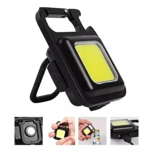 Chaveiro multifuncional, luz de emergência LED, abridor de garrafas, portátil, recarregável via USB, mini