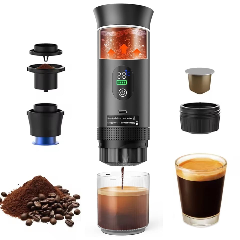 Máquina de Café Expresso Portátil 3 em 1 Elétrica Cafeteira cápsulas ou Café Moído Cafeteira de Viagem para Acampamento