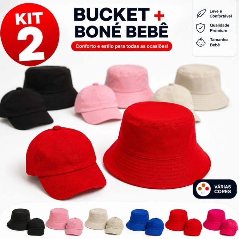 kit boné infantil bebê mais bucket lisos várias cores