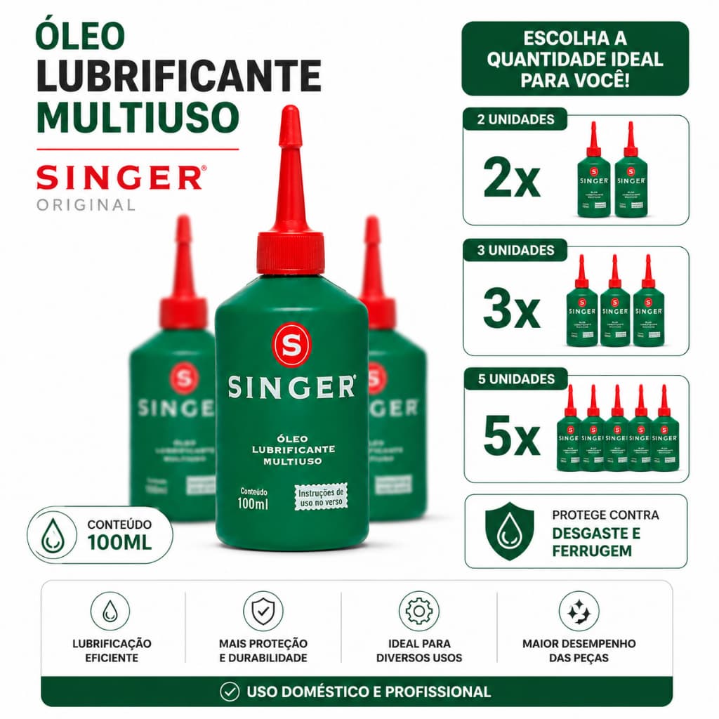 Kit Óleo Singer Original 100ml 2, 3 ou 5 Unidades Lubrificante Multiuso Máquina de Costura