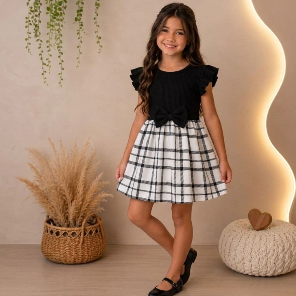 Vestido Infantil Menina Malha Canelada Premium com Laço Verão Passeio Festa Casual 1 a 4 Anos