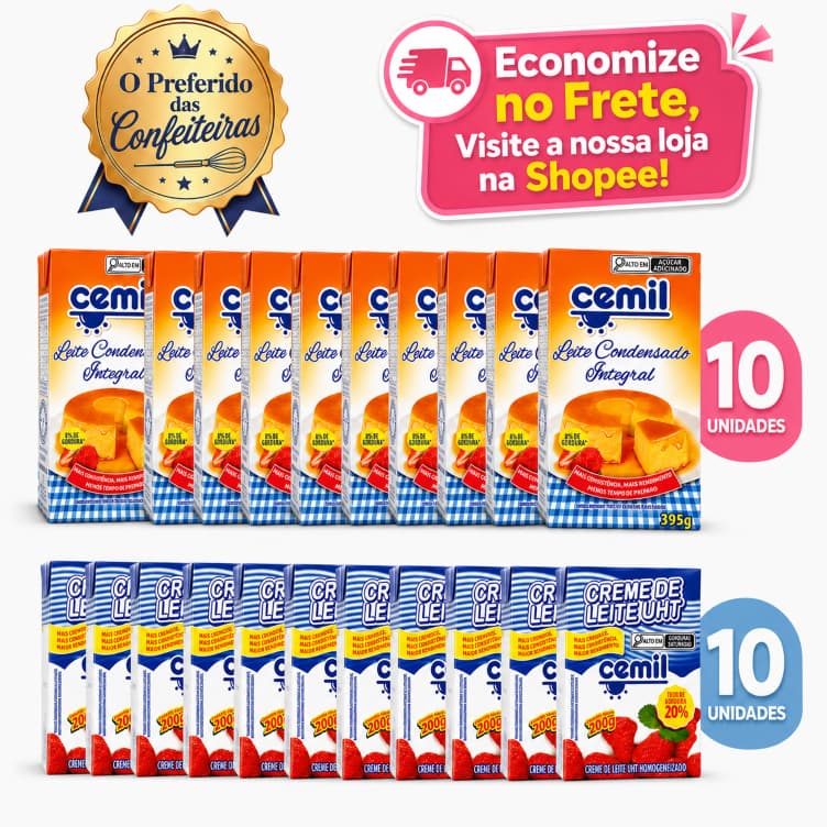 Kit Confeitaria Cemil – 10 Leites Condensados 395g + 10 Cremes de Leite 200g