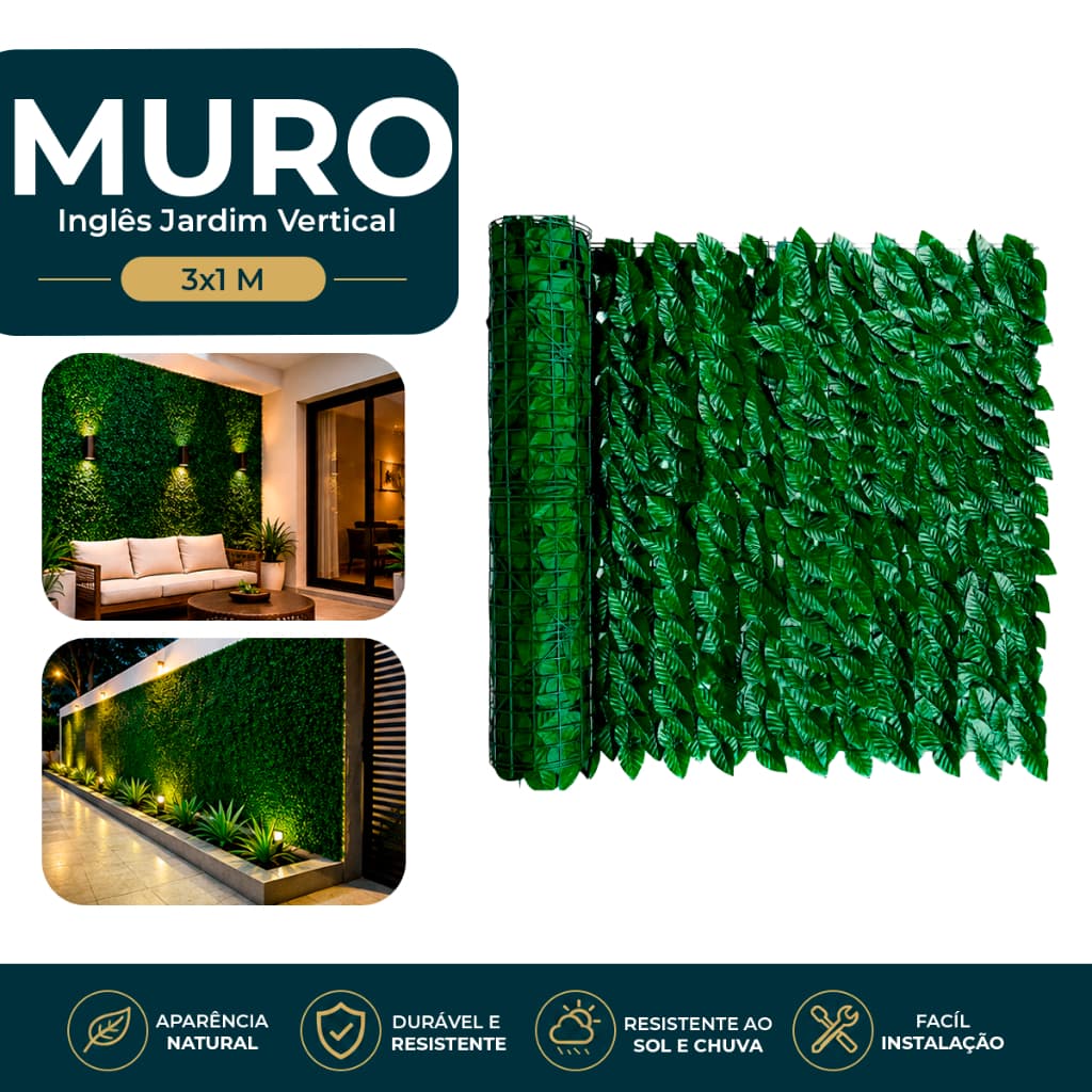 Muro Inglês Jardim Vertical Artificial 3x1 Painel Decoração Artificial