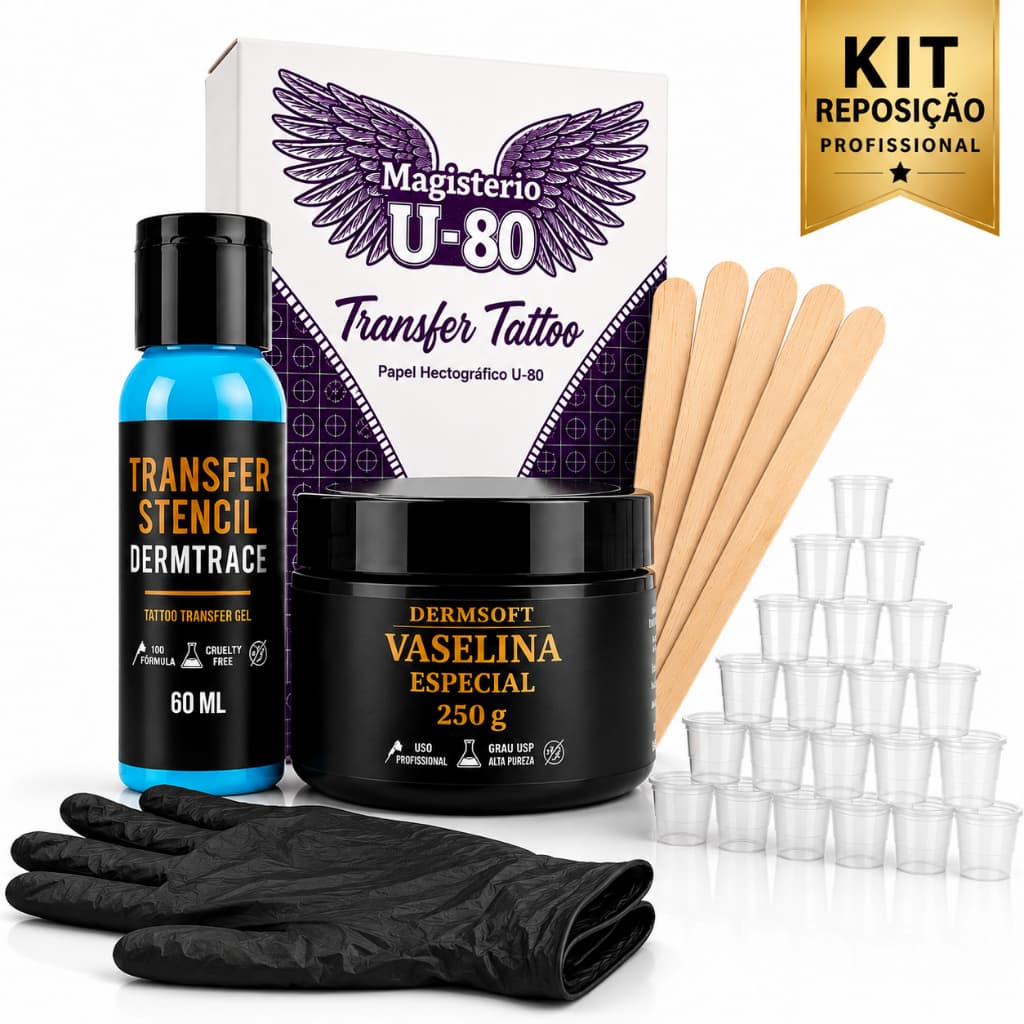 Kit Tatuagem Vaselina 250g Transfer 60ml Papel Hectográfico Decalque P/ Tattoo Palitos Para Vaselina