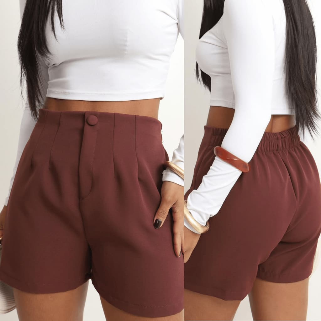 Short Social Alfaiataria Feminino Cintura Alta Sem Cinto