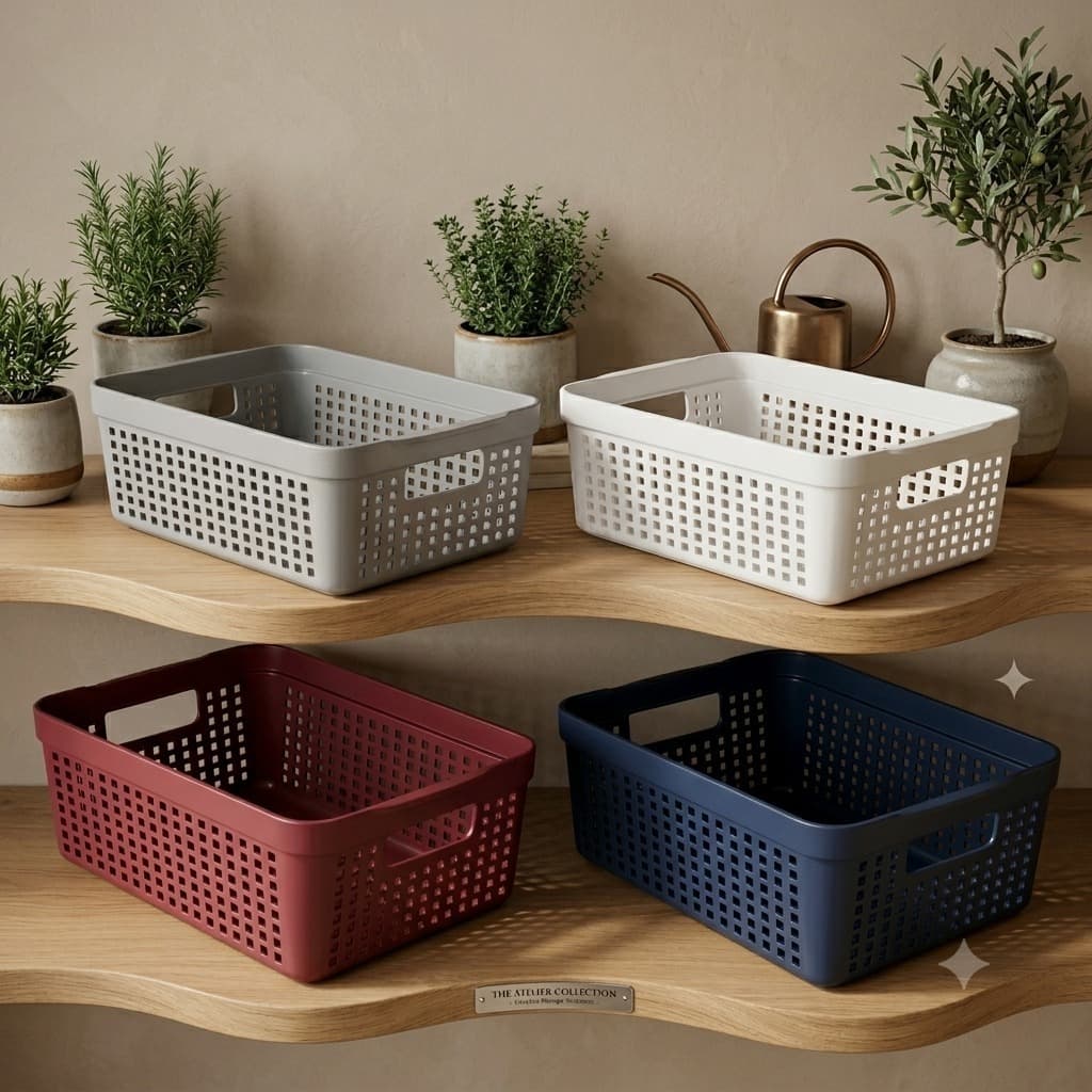 Kit  Cesto Organizador Rattan 2L Caixa S/ Tampa Plástico Resistente Organiza Gaveta Armário Cozinha