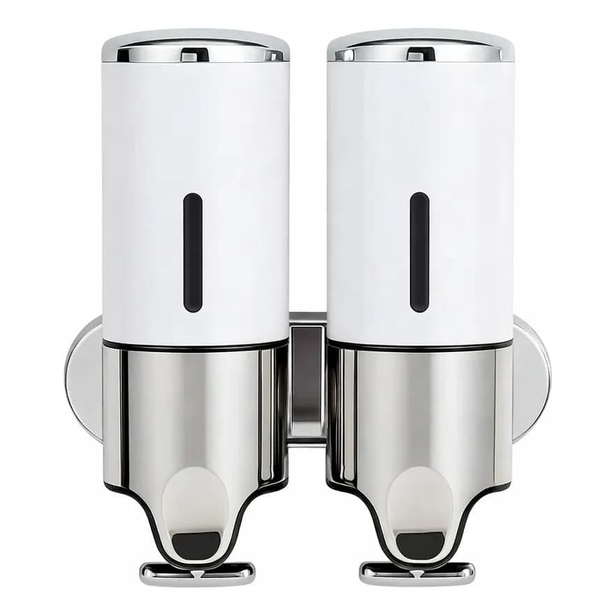 DISPENSER DUPLO DE PAREDE 2X500ML PARA SHAMPOO SABONETE LÍQUIDO ÁLCOOL GEL E CONDICIONADOR