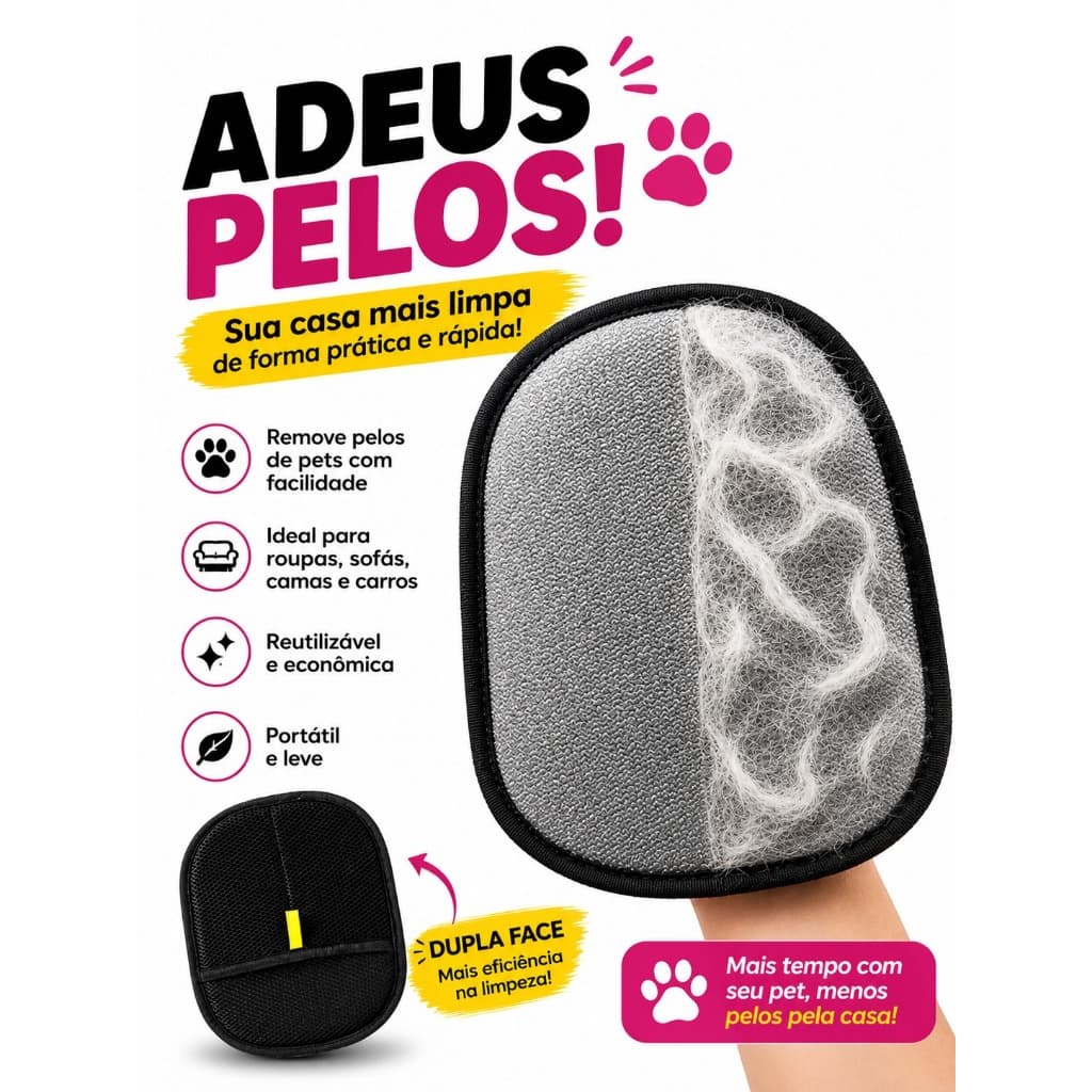 Luva Removedora de Pelos Pet para Cachorro e Gato Tira Pelos | Limpeza de Roupas, Sofás e Estofados | BM-F4144