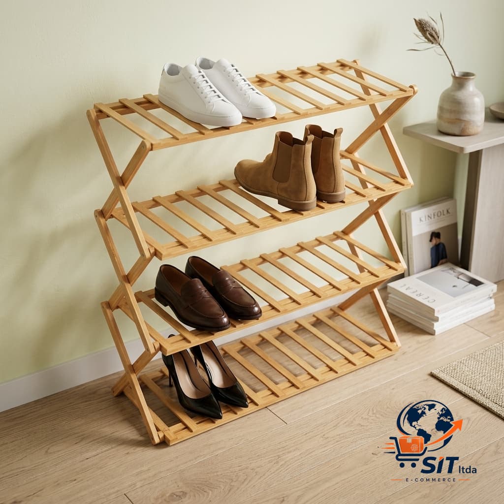 Sapateira 4 Andares Bambu 68 Cm X 25 Cm X 67 Cm
