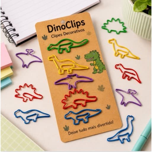 Kit Clipes de Papel Dinossauro Coloridos | Marcadores de Página Criativos para Livros e Cadernos
