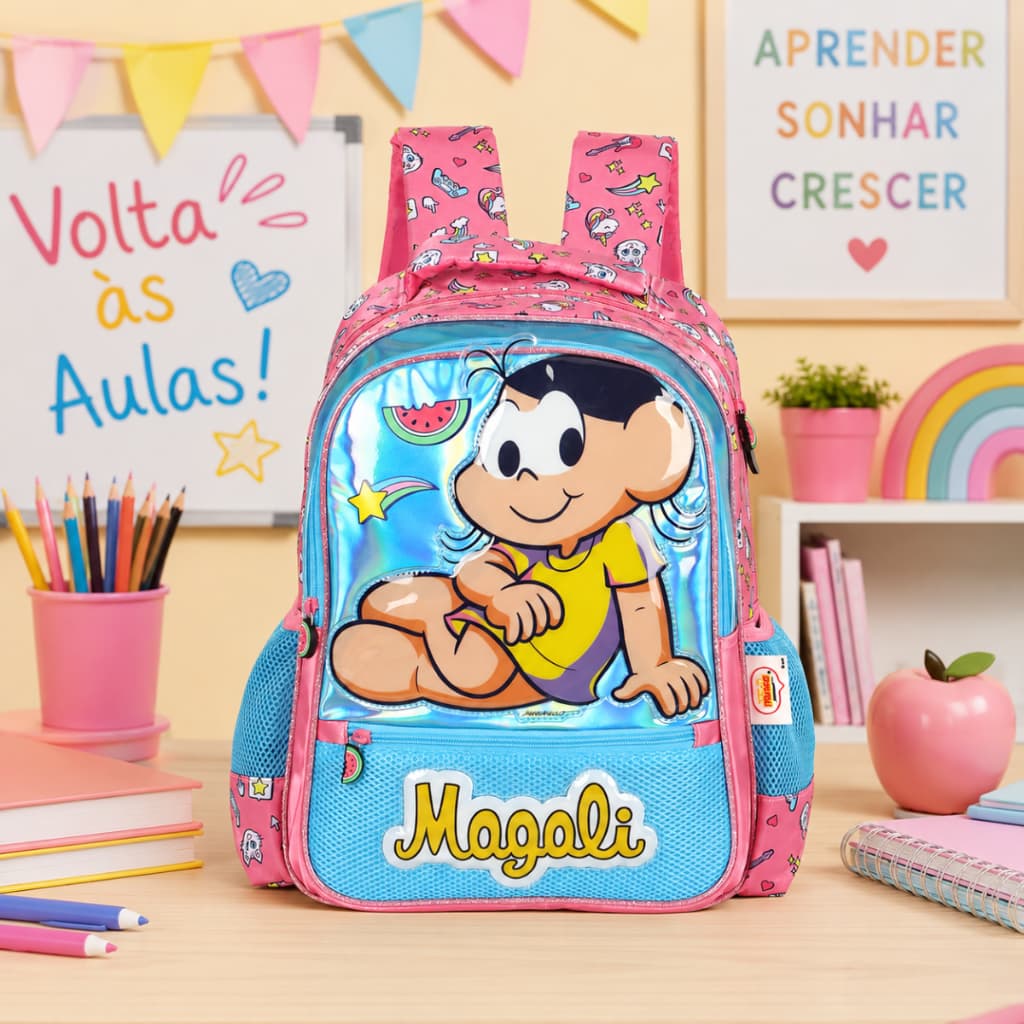 Mochila Costas G Turma Mônica Azul e Pink Luxcel Original