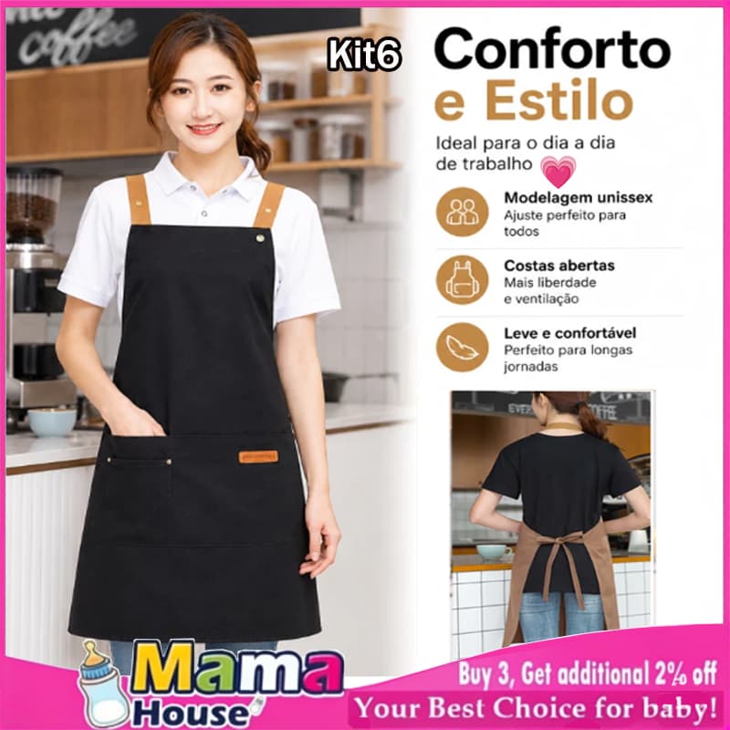 Avental Impermeável Antióleo Cozinha Café Avental de Pescoço e Cintura com Bolso Avental Profissional Restaurante