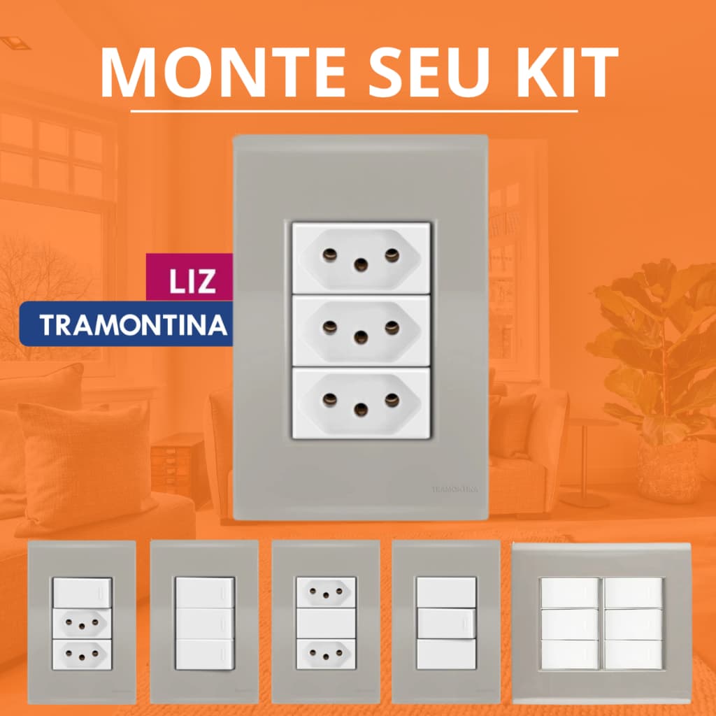 Tomada Interruptor Tramontina Liz Fendi 4x2 10A 20A Conjunto Completo Simples Paralelo