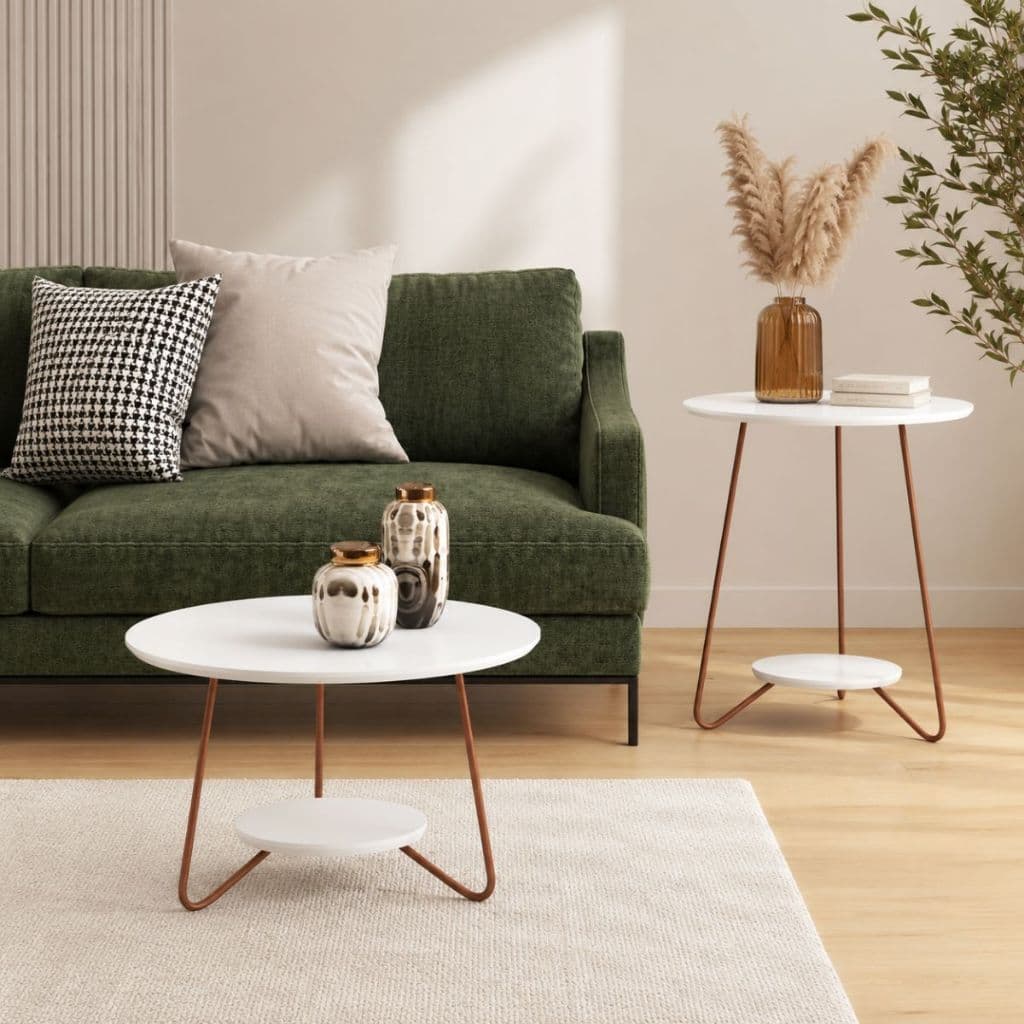Conjunto Mesa Centro E Mesa Lateral Liz Pés de Aço Moderna Cores